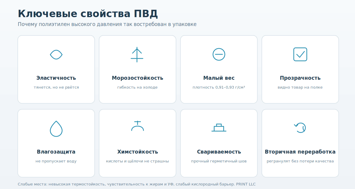 Свойства полиэтилена высокого давления ПВД: эластичность, морозостойкость, прозрачность, химстойкость